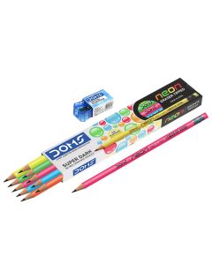DOMS Graphite Pencil Neon Eraser Tipped Pencils