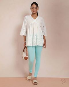 Twin Birds Women Cotton Churidar Legging - Aqua Marine