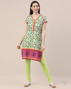 Twin Birds Women Cotton Churidar Legging - Green Apple