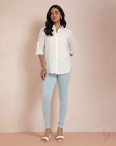 Twin Birds Women Cotton Churidar Legging - Mid Blue