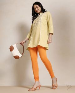 Twin Birds Women Cotton Churidar Legging - Orange Tango
