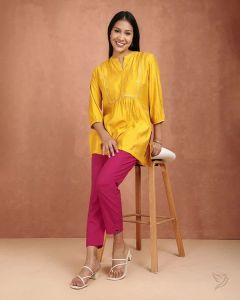 Twin Birds Women Cotton Kurti Pant Bubble Gum