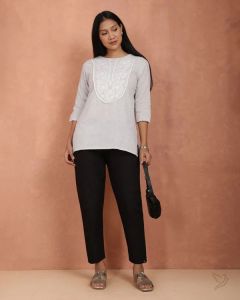 Twin Birds Women Cotton Kurti Pant Carbon Black