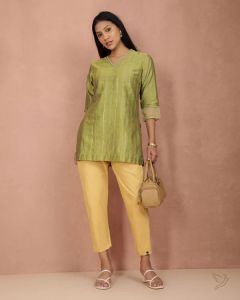 Twin Birds Women Cotton Kurti Pant Caramel Custard