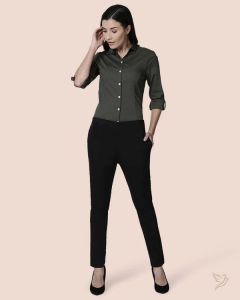 Twin Birds Women Solid Cotton Straight Pant Black