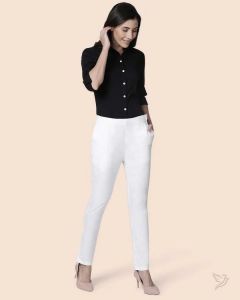 Twin Birds Women Solid Cotton Straight Pant Cream De La Creme
