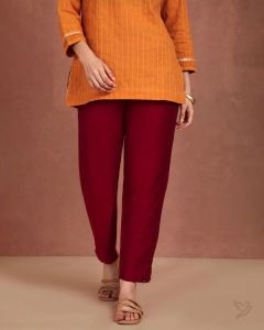 Twin Birds Women Metallic Straight Pant Plum Berry