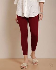 Twin Birds Women Viscose 7/8 High Ankle/Cropped Leggings - Cherry Berry
