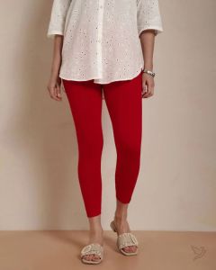 Twin Birds Women Viscose 7/8 High Ankle/Cropped Leggings - Crimson Red