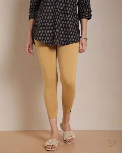 Twin Birds Women Viscose 7/8 High Ankle/Cropped Leggings - Honey Mustard