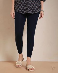 Twin Birds Women Viscose 7/8 High Ankle/Cropped Leggings - Navy Ribbon