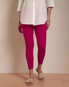 Twin Birds Women Viscose 7/8 High Ankle/Cropped Leggings - Rose Red