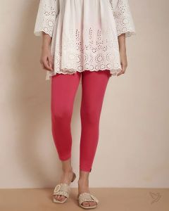 Twin Birds Women Viscose 7/8 High Ankle/Cropped Leggings - Spiced Coral