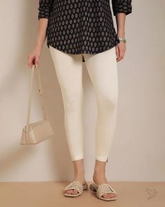 Twin Birds Women Viscose 7/8 High Ankle/Cropped Leggings - Vanilla