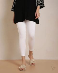 Twin Birds Women Viscose 7/8 High Ankle/Cropped Leggings - White Plus