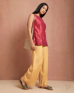 Twin Birds Women Wide Leg Palazzo Caramel Custard