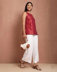 Twin Birds Women Wide Leg Palazzo Pearl White