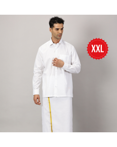 Men's Full Sleeve Shirt Cotton & Dhoti Gold Zari - Combo Set White-XXL