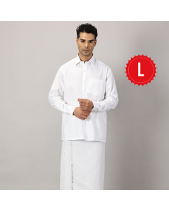 Men's Full Sleeve Shirt Cotton & Dhoti Silver Zari - Combo Set White-L