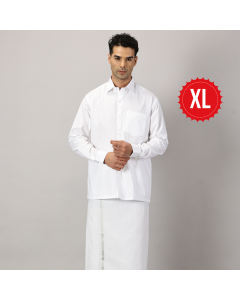 Men's Full Sleeve Shirt Cotton & Dhoti Silver Zari - Combo Set White-XL
