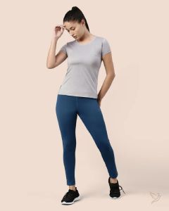 Twin Birds Women Active Wear T Shirt Silver Grey