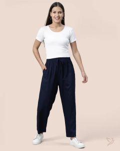Twin Birds Women Viscose Kurti Pant Navy Ribbon