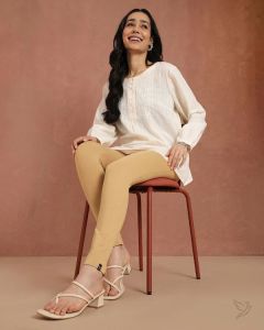 Twin Birds Women Sleek Kurti Pant Caramel Custard