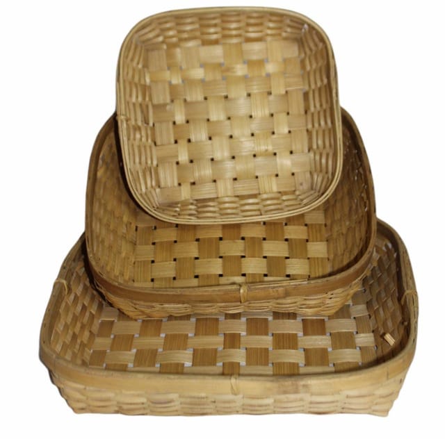 Madurai Bamboo Craft Rectagle Basket 3 In Set