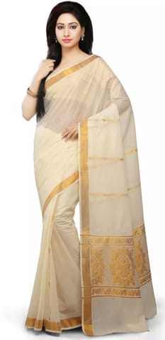 Solid Balarampuram Handloom Cotton Blend Saree (Gold)