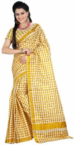 Solid Balarampuram Handloom Cotton Blend Saree (Gold)