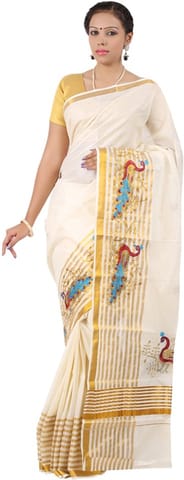 Solid Balarampuram Handloom Cotton Blend Saree (Gold)