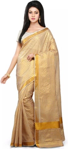 Solid Balarampuram Handloom Cotton Blend Saree (Gold)