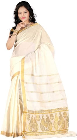 Self Design Fashion Cotton Blend Saree (White)