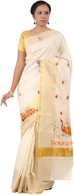 Solid Balarampuram Handloom Cotton Blend Saree (Gold)