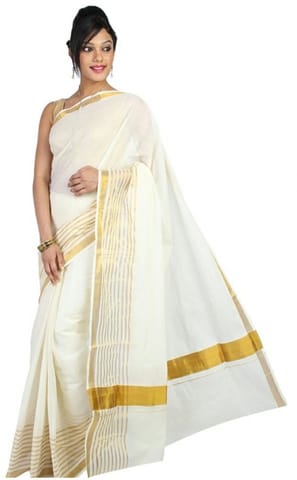 Solid Balarampuram Handloom Cotton Blend Saree (Gold)