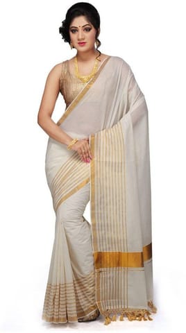 Solid Balarampuram Handloom Cotton Blend Saree (Gold)