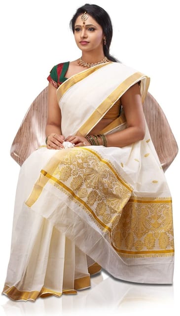 Solid Fashion Handloom Cotton Blend Saree (White)