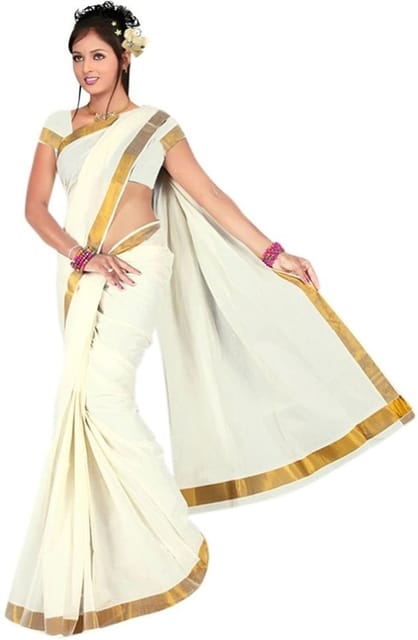 Solid Fashion Cotton Blend Saree (White)