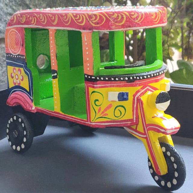 Breeze Handicrafts Wooden Autorickshaw Toy for Kids Room Decor Birthday Gift Showpiece toy auto Golu Doll NW 7118