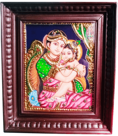Yashodha Krishna Tanjore Painting 10 X 8 Inches With 3" Wooden Frame