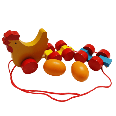 Wooden Rooster with Eggs - Pull Toy