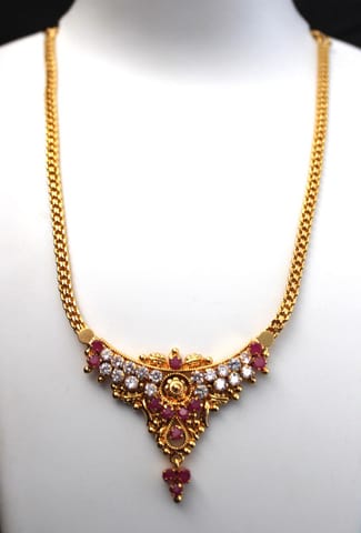 S L GOLD Micro Plated White and Red Stone Necklace N32