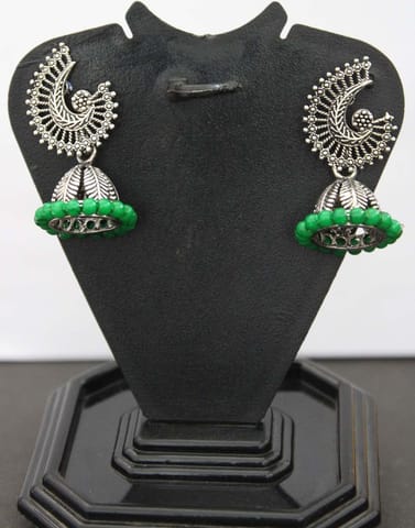 S L GOLD 1 Gram Micro Plated oxidized Silver Green Beads Earring E9