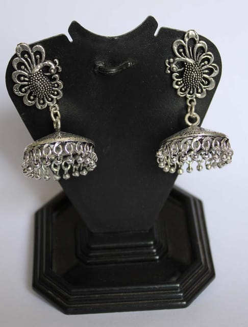 S L GOLD 1 Gram Micro Plated oxidized Silver Peacock Design Earring E8