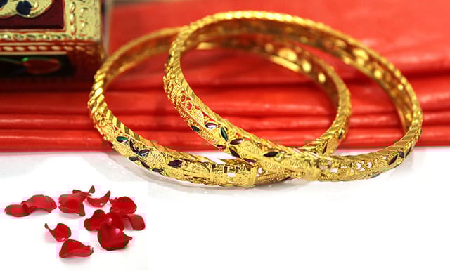 S L GOLD 1 Gram Gold Micro Plated Enamel Bangles for Women