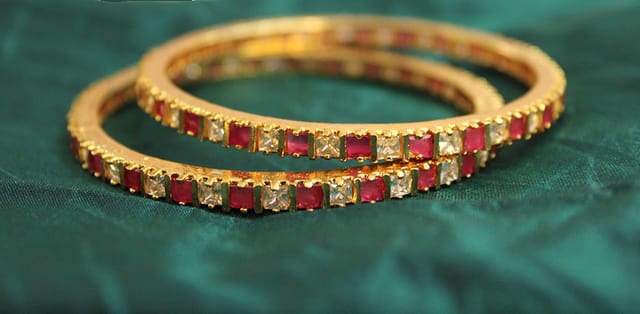 S L GOLD 1 Gram Micro Plated Stone Red and white bangle B11 Design