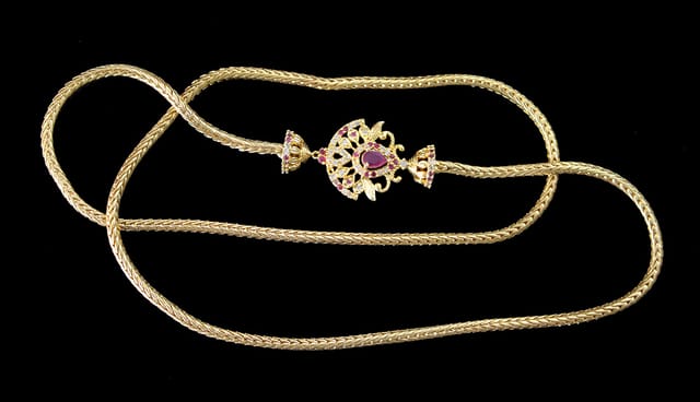S L GOLD 1 Gram Micro Plated AD Red & white stone Mugappu Chain A34