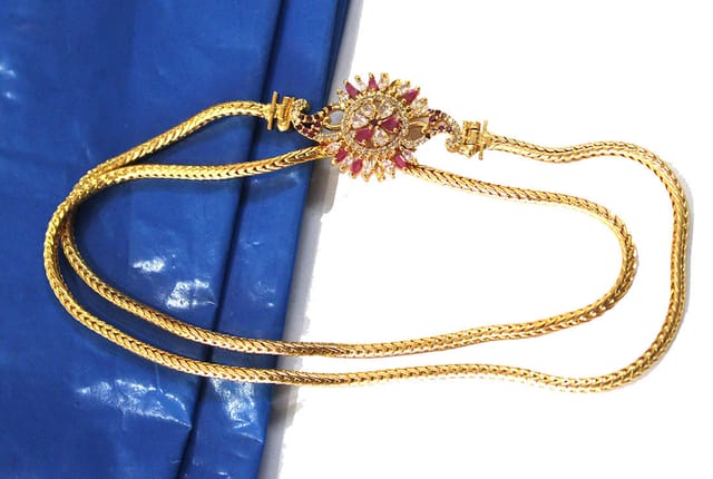 S L GOLD 1 Gram Micro Plated AD Red white  stone Flower Design A33