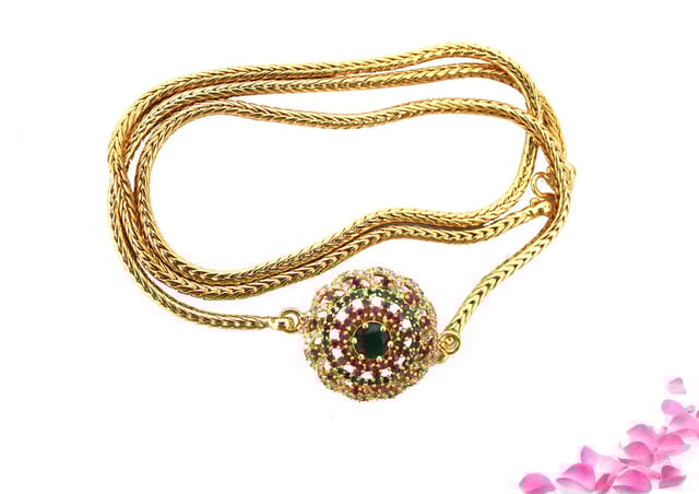 S L GOLD 1 Gram Micro Plated AD Stone Red, Green & White flower design A12 Mugappu Chain