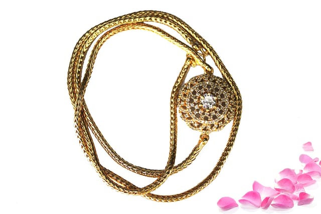 S L GOLD 1 Gram Micro Plated AD Stone Red, Green & White flower design A14 Mugappu Chain